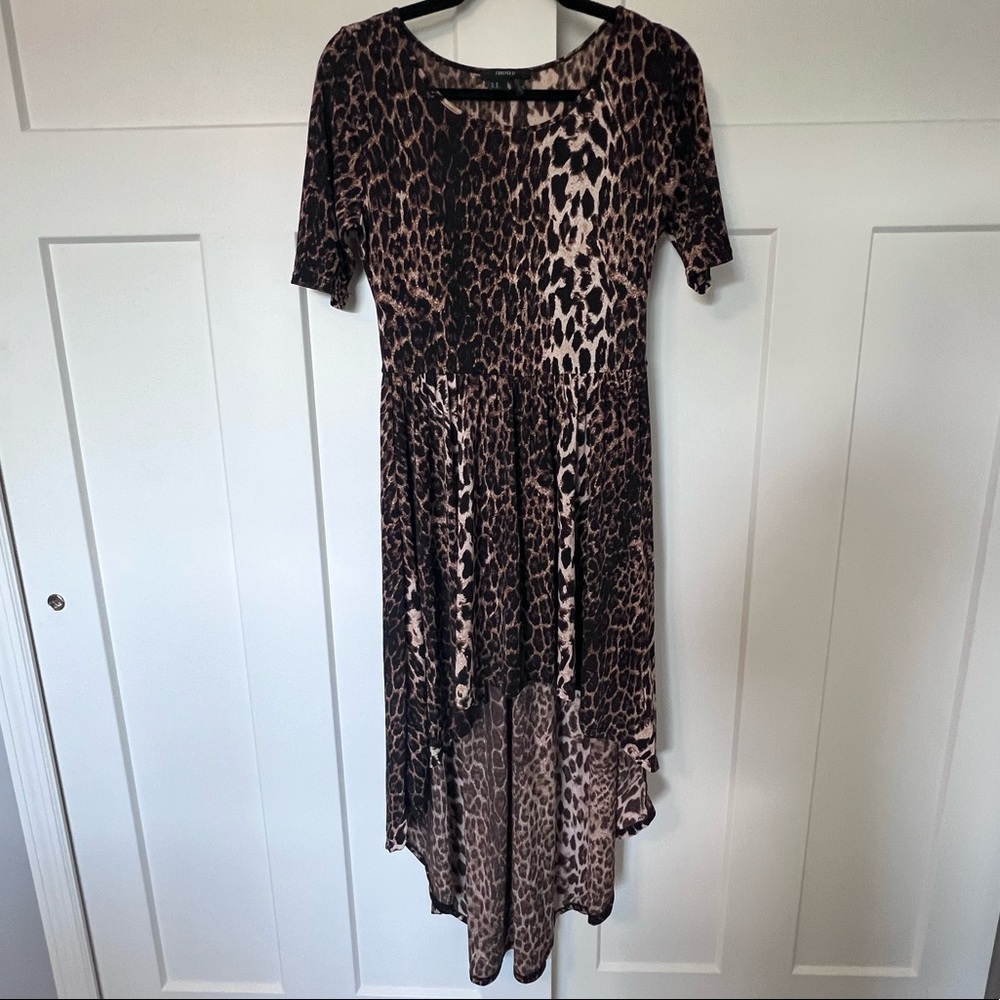 Leopard High Low Elastic Waist Scoop Neck Stretchy Dress